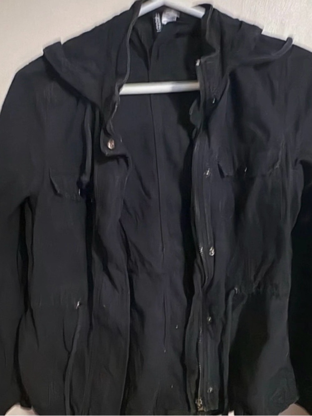 Divided Black Military-Style Field Jacket with Hood